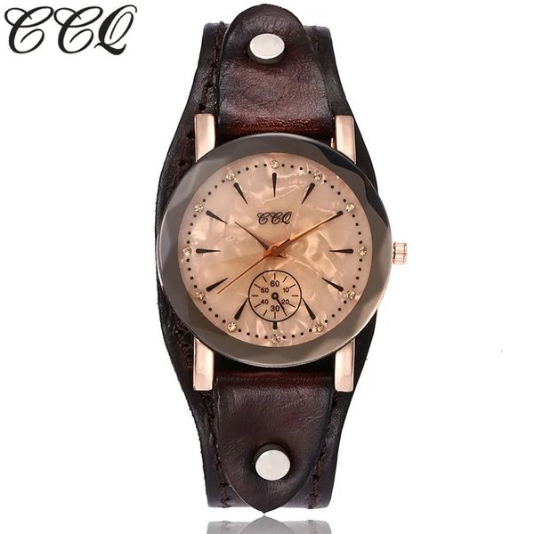 Autres montres CCQ Marque Vintage En Cuir De Vache Simple Bracelet Montre Casual Unisexe Femmes Hommes Quartz Montres Horloge Cadeau Montre Femme 231207