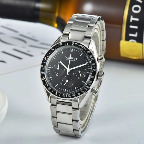 Autres montres Corgeut 40MM Mens Timing Quartz Watch 24 Hour Multi fonctionnel en acier inoxydable J240326