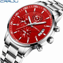 Otros relojes CRRJU Men Cuarzo Muñeca de pulsera Relojes de cronógrafo de marca de lujo con 316 manos luminosas de acero inoxidable Reloj Red J230728