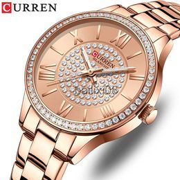 Andere Horloges CURREN Luxe Strass Rose Wijzerplaat Mode Horloges met Roestvrij Stalen Band Nieuwe Quartz Horloges voor Vrouwen J230728