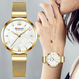Otros relojes Reloj CURREN para Mujer, relojes de cuarzo de lujo a la moda para Mujer, Reloj de pulsera dorado resistente al agua para Mujer, Reloj analógico para chica, Reloj para Mujer 231118