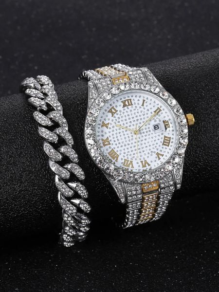 Autres montres Diamond Men Femmes Regardez Gold Watch Ladies Wrist Watch Luxury Rhingestone Unisexe Bracelet Watchs Female Relogio Feminino 231114