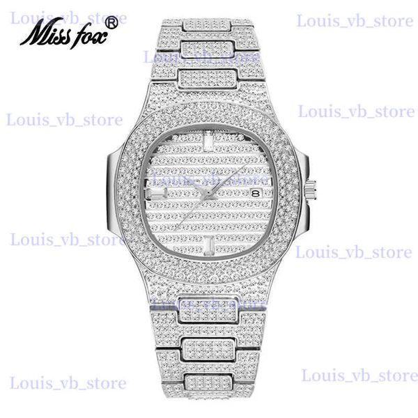 Otros relojes Dropshipping Diamond para hombres de lujo completo helado hacia fuera Bling ultrafino es Hip Hop brillante reloj impermeable al por mayor personalizado T240329