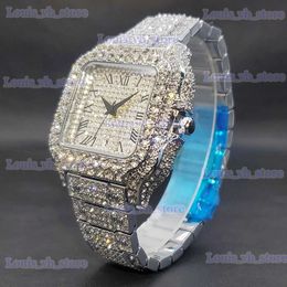 Autres montres Dropshipping Quartz Mens ES Luxe Fashion Diamond avec calendrier Hip Hop Full Iced Out ES pour homme Reloj Hombre T240329