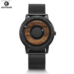 Otros relojes EUTOUR Original Magnético Dial de madera Moda Casual Cuarzo Simple Correa de cuero de acero inoxidable para hombres Q240118