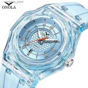 Overige horloges Mode Paar Heren en Dames Merk ONOLA Luxe Waterdicht Transparant Plastic Sile Tape Quartz Neutraal Klok Y240316