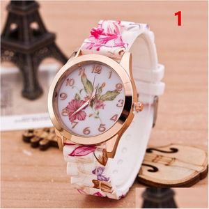 Autres montres Mode Genève Femme Sile Fleur Montre Pour Femmes Rose Gold Blossom Quartz Montre-Bracelet Style Mixte Drop Livraison Dha2B