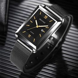 Otros relojes de moda Mens Business Watch Watch Rectangular Rectangular Stile inoxid de malla Mesh Strap Quartz Watch Mens Casual Leather Watchl240403