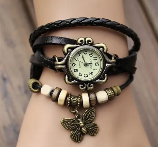 Autres montres Commerce extérieur montre antique mode cuir enveloppé bracelet épiderme femmes table papillon pendentifs en gros enfants table 231020