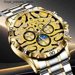 Autres montres GLENAW Mens New Gold Skeleton Fashion Diamond Luxe Automatique Mécanique Luminescent Main Bande en acier inoxydable Q240301