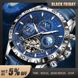 Autres montres GLENAW Starry Sky Phase de Lune Mécanique pour hommes Montre-bracelet automatique d'affaires Montre squelette étanche 231123