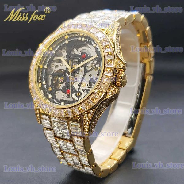 Autres montres Or automatique pour hommes de luxe glacé diamant hommes mécanique main vent es lumineuse horloge étanche dropshipping T240329