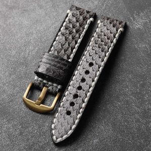 Autres montres Bracelet laminé en peau de serpent fait à la main 20MM 22MM bracelet épais en cuir véritable gris pour hommes avec bracelet de montre de style rétro J240222