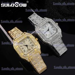 Otros relojes Hip Hop Hombres Mujeres Iced Out Square Diamond Sparkling Quartz Es Fashion Classic Número árabe Reloj Regalo Dropshipping T231206