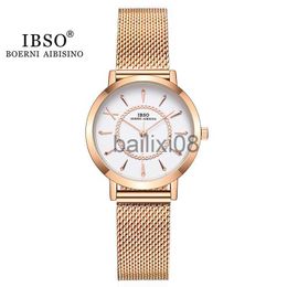 Otros relojes IBSO Japón Movimiento de cuarzo Estilo elegante Reloj de pulsera para mujer Malla de acero inoxidable Oro rosa Relojes impermeables para mujer J230728