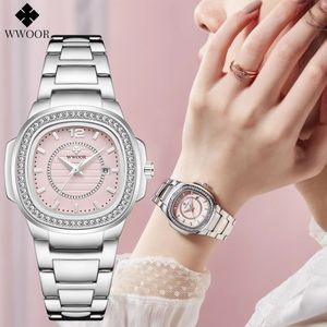 Andere horloges Japans quartz uurwerk WWOOR merk roze damesarmband beroemde luxe modeontwerp vierkant stalen dameshorloge 231207
