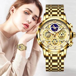 Autres montres LIGE 2023 Mode Gold Watch Femmes Dames Creative Acier Bracelet Femme Femme Étanche Horloge Reloj Mujer 231207