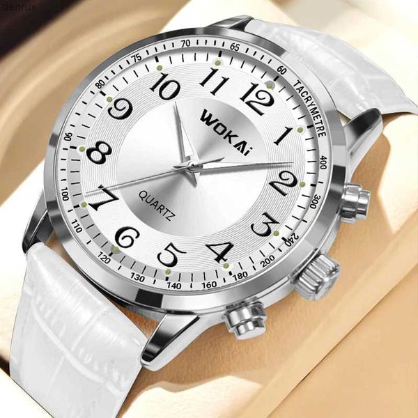 Autres montres Low Prix Hot Sells Wokai Watch Mens Sports Casual White Watch Watch Strap en cuir Quartz Watch Mens Watch Top Brand Luxuryl240403