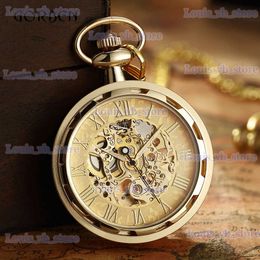 Otros relojes de lujo antiguo esqueleto mecánico bolsillo hombres steampunk mecánico fob es reloj colgante cuerda manual relogio de bolso T240329