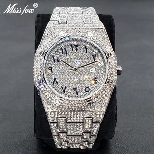 Andere Horloges Luxe Volledige Diamant Voor Mannen Topmerk Hip Hop Iced Out Arabische Nummer Horloge Mode Staal Waterdicht Klok drop 231216