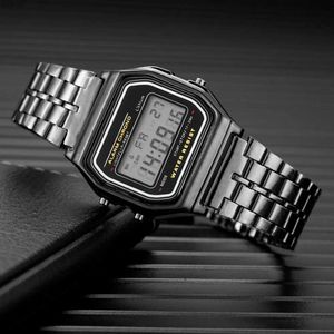 Autres montres Luxury LED Mens Digital Watch en acier inoxydable Gol et argent électronique Watch Business Mens Watch Reggios masculinol240403
