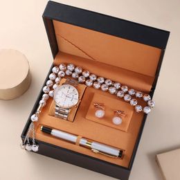 Autres montres Homme Montre Coffret cadeau avec boîte de haute qualité Luxe Quartz Montre-bracelet Rosaire Bracelet Boutons de manchette Stylo Hommes pour hommes 231208