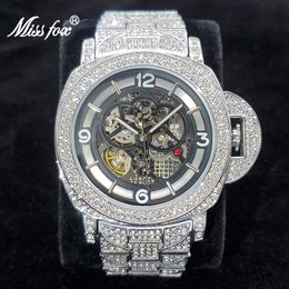Autres montres montre mécanique pour hommes haut de gamme en acier argenté creux horloge automatique luxe diamant Hip Hop étanche goutte 230612