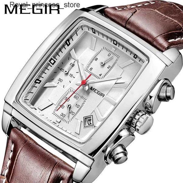 Autres montres MEGIR Original Mens Top Luxe Rectangulaire Quartz Militaire Étanche Lumineux Montre En Cuir Mens Montre Q240301