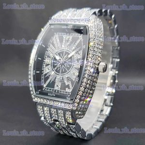 Heren Horloges Luxe Zwarte Wijzerplaat Volledige Diamant Quartz Pols es Waterdicht Heren Grote Hand Klok Hip Hop Mode Man accessoires T240329