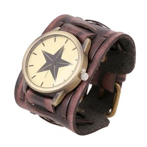 Andere horloges Heren Dameshorloge Punk Echt leer Vintage Brede wikkelarmband Bandriem Horloges Sport Militair Quartz Klok Horloge 230928