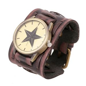 Autres montres Hommes Femmes Montre Punk Véritable Cuir Vintage Large Wrap Bracelet Bande Bracelet Montres Sport Militaire Quartz Horloge Montre-Bracelet 230928