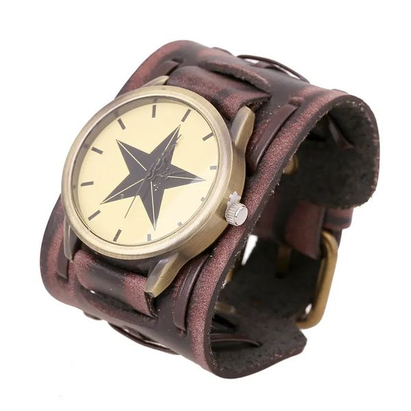 Andere Uhren Männer Frauen Uhr Punk Echtes Leder Vintage Breites Wickelarmband Band Strap Uhren Sport Militär Quarzuhr Armbanduhr 230928