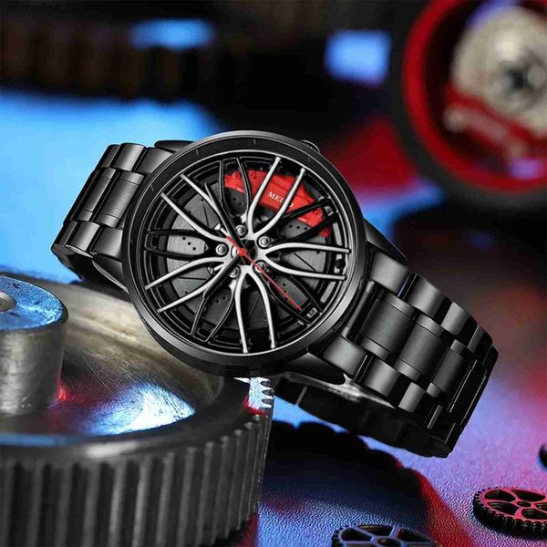 Autres montres Mens voiture étanche en acier inoxydable quartz poignet sport voiture pour hommes avec jante et moyeu design Y240316