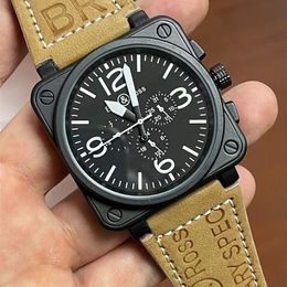 Autres montres montre homme automatique cloche mécanique cuir marron caoutchouc noir ross 6 aiguilles 230612