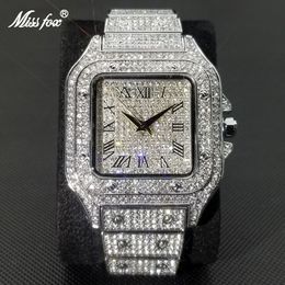 Andere horloges Miss Ice Out Square Watch for Men Top Brand Luxe Volledige diamantheren Ultra dunne waterdichte hiphopklok druppel 230816