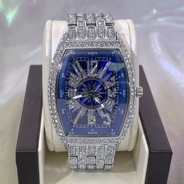 Autres Montres MISSFOX Luxe Hommes Montres De Mode Hip Hop Glacé Diamant Étanche Tonneau AAA Quartz Montre-Bracelet Mâle Reloj 230607