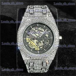 Autres montres MISSFOX Luxe Skeleton ES Hommes Acier Mode Étanche Automatique Mécanique Poignet HipHop Plein Glacé Diamant Horloge 2023 T240329