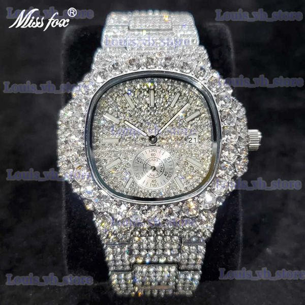 Otros relojes MISSFOX Nuevo Diamante para hombres Lujo Clásico Ice Out es Hip Hop Moda Top Marca AAA Reloj de plata Producto más vendido T231206