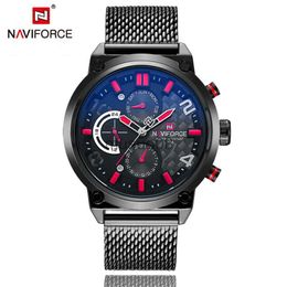 Andere horloges Merk NAVIFORCE Black Fashion Mesh Steel heren quartz horloge 24-uurs datum klok mannelijke sport militaire horloges Relogio Masculino281B J230606