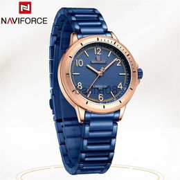 Andere horloges NAVIFORCE Top Luxe Merk Gouden Vrouwen Horloge Quartz Dame Waterdicht Polshorloge Blauw Roestvrij Staal Brelet Vrouwelijke Klok 5021 J230728