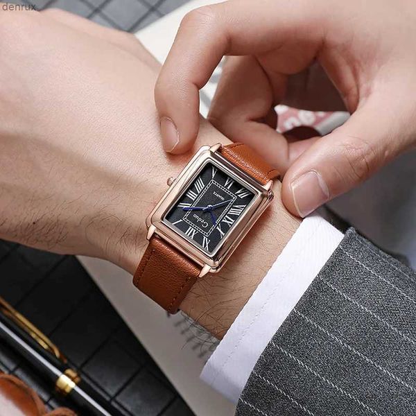 Autres montres NOUVEAU créateur de luxe de mode Rectangular Dial Quartz Watch Mens en cuir STRAP CONSTERNET RELOIO MASCULINO UHREN ICI RELEOJL240403