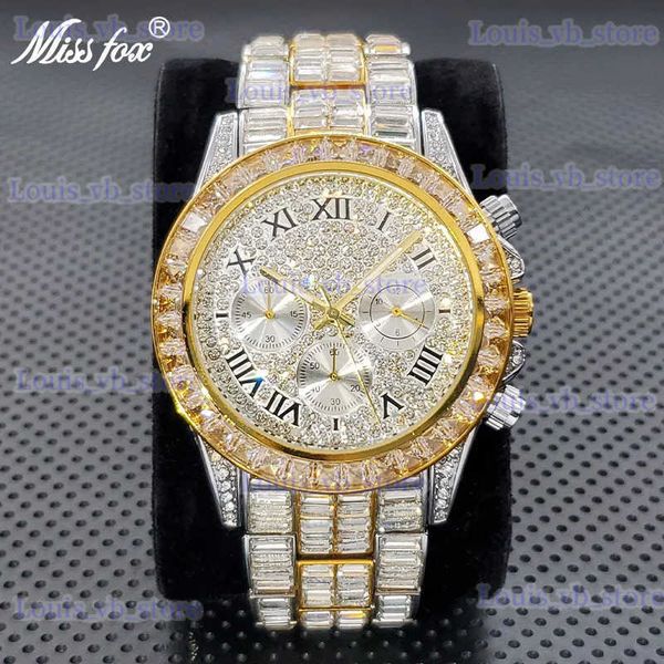 Autres montres Nouveau luxe ES pour hommes Bracelet en acier haut de gamme carré cristal quartz hip hop chronographe étanche homme horloge vente chaude T240329