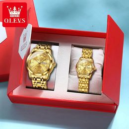 Autres montres OLEVS Couple Montre Paire pour hommes et femmes en acier inoxydable étanche Mens de luxe Gold Diamond Lovers Montres-bracelets 231020