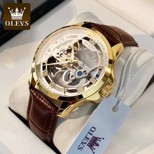 Autres montres OLEVS luxe hommes automatique mécanique montre-bracelet squelette conception étanche bracelet en cuir mâle montre Reloj Hombre 231123