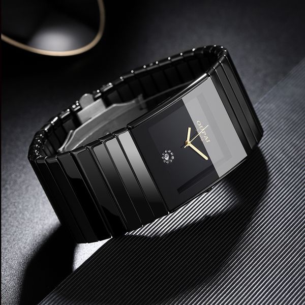 Otros relojes OUPAI Llegada Reloj de cerámica rectangular negro Hombres Ultra delgado 34 mm Cuarzo Fadeless Scratchless Old Fashion 230625