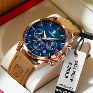 Other Watches POEDAGAR Luxury Man Wristwatch Sports Leather Men Quartz Watch Waterproof Luminous Calendar Chronograph Men's Male Clock 231122
