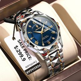 Autres montres POEDAGAR luxe hommes montre à quartz pour homme sport étanche lumineux en acier inoxydable semaine date hommes montres mâle horloge boîte 230928