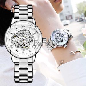 Autres Montres Reloj Mujer Montre Femme 2023 Argent Montres Habillées pour Femmes Dames Bracelet en Acier Inoxydable Squelette Montres Mécaniques Automatiques J230728