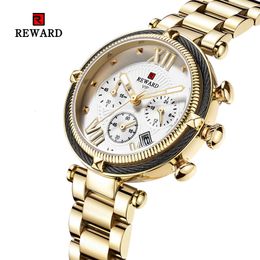 Autres montres REWARD montre en or femmes dames 3 ATM étanche acier femmes Bracelet femme horloge Relogio Feminino 230809