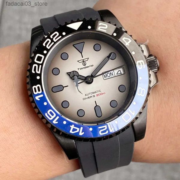 Autres montres S NH36 Date Day Diver Noir Mécanique Hommes Sous Cadran Poignet Requin Main Tandorio Marque 120Click Lunette Verre Arrière 40mm Q240118